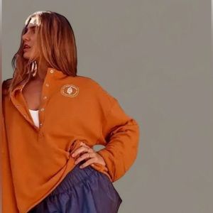 Free People Movement Women Play on Logo Henley Sweatshirt Orange Size Large NWOT